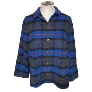 Evan-Picone Vintage poplin Shacket shirt jacket wool blend plaid snap buttons